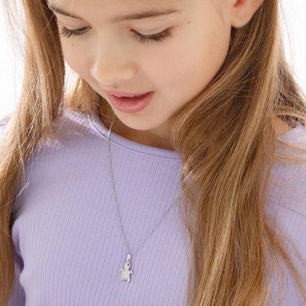 Adorable Turtle Kids / Children's / Girls Pendant/Necklace - Sterling Silver