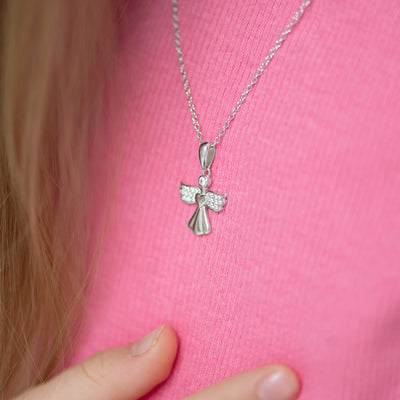 CZ Guardian Angel Kids / Children's / Girls Pendant/Necklace - Sterling Silver