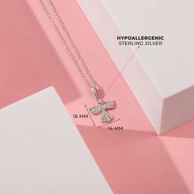 CZ Guardian Angel Kids / Children's / Girls Pendant/Necklace - Sterling Silver