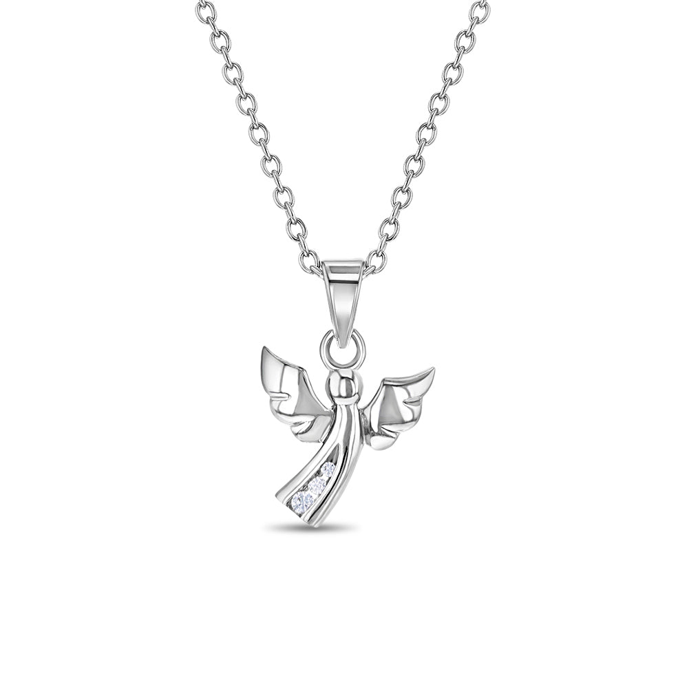 Small CZ Guardian Angel Kids / Children's / Girls Pendant/Necklace - Sterling Silver