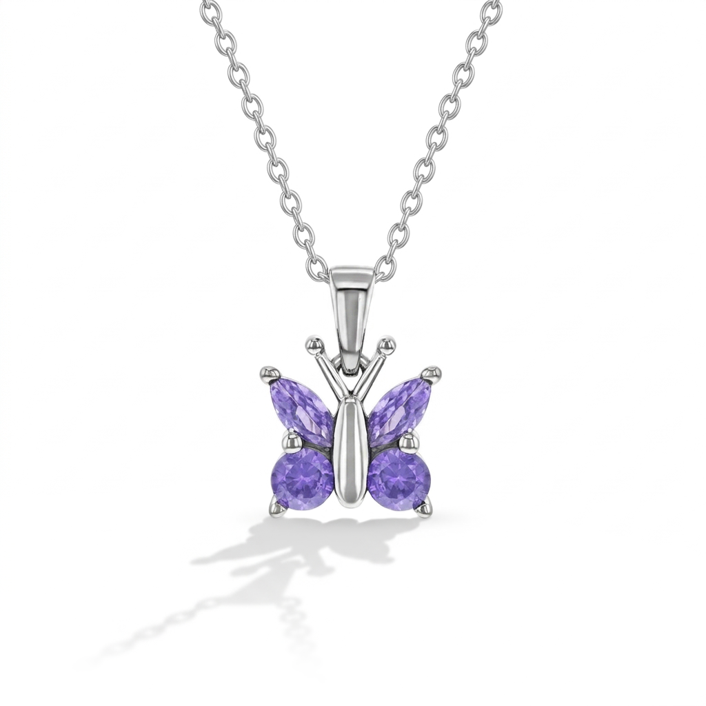 CZ Butterfly Kids / Children's / Girls Pendant/Necklace - Sterling Silver