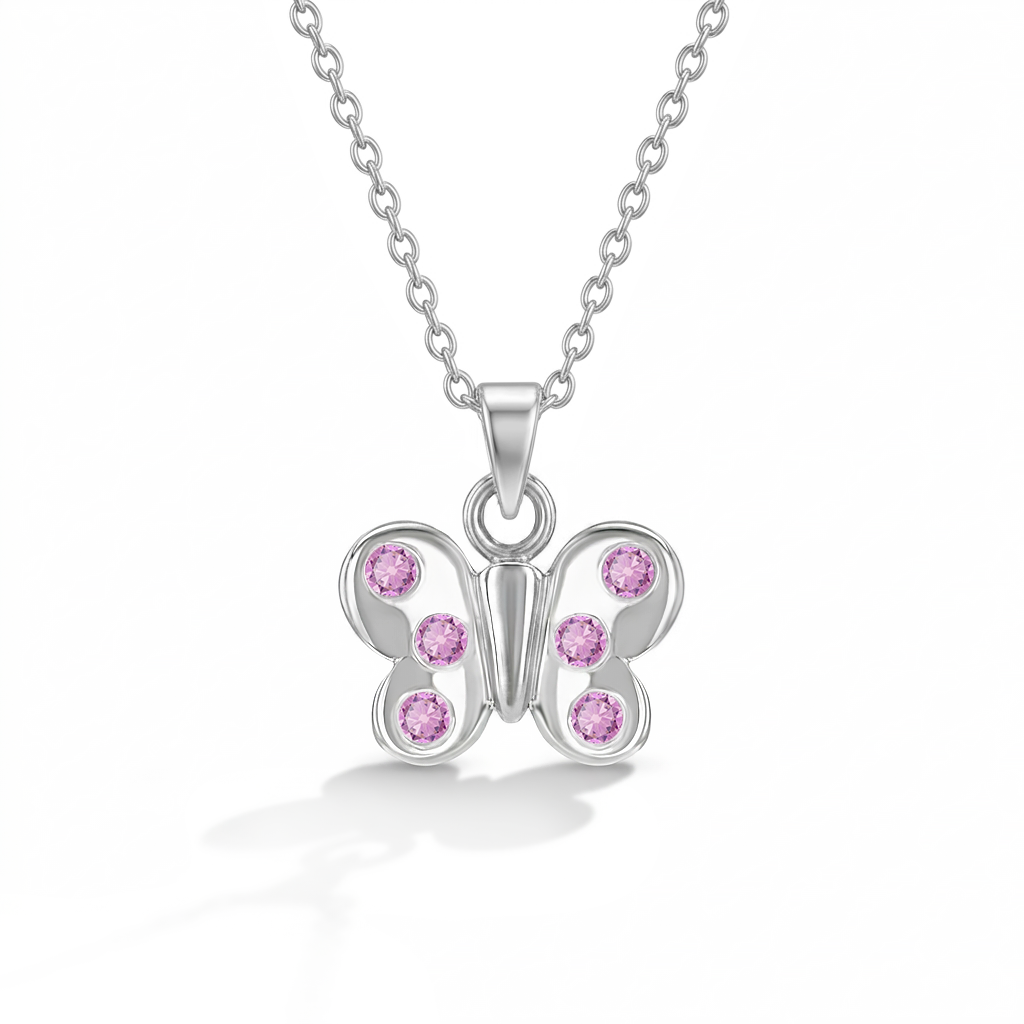Fluttering Butterfly Kids / Children's / Girls Pendant/Necklace - Sterling Silver