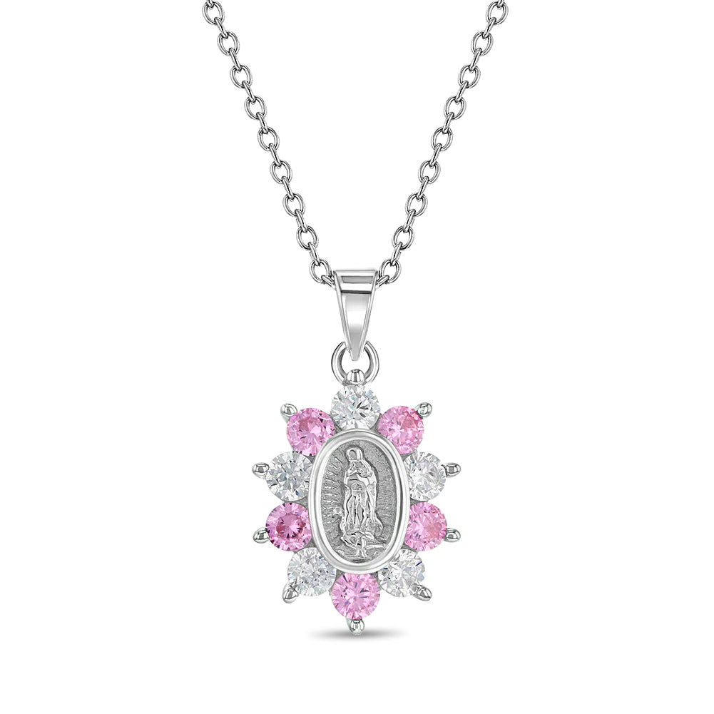 Guadalupe Virgin Mary CZ Kids/Teen Necklace Religious - Sterling Silver