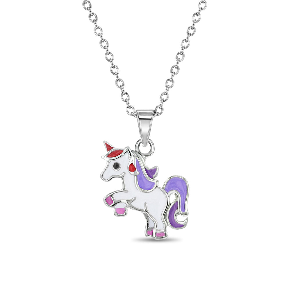 Rearing Unicorn Toddler/Kids/Girls Necklace - Sterling Silver