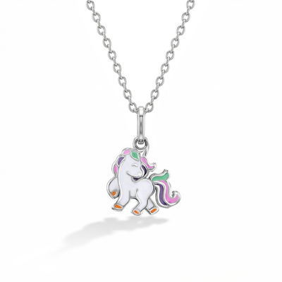 Fancy Unicorn Toddler/Kids/Girls Necklace Enamel - Sterling Silver