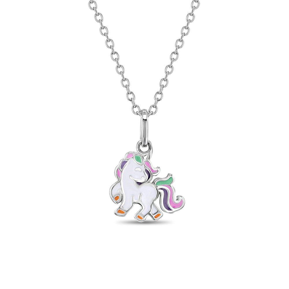 Fancy Unicorn Toddler/Kids/Girls Necklace Enamel - Sterling Silver