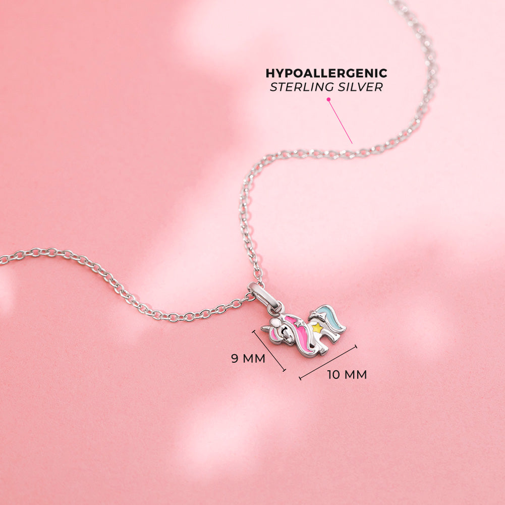 Rainbow Mane Unicorn Toddler/Kids/Girls Necklace Enamel - Sterling Silver