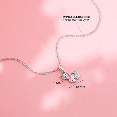 Rainbow Mane Unicorn Toddler/Kids/Girls Necklace Enamel - Sterling Silver