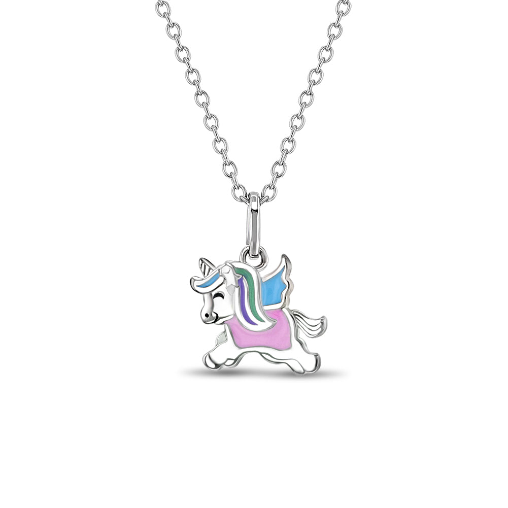 Flying Unicorn Toddler/Kids/Girls Necklace Enamel - Sterling Silver