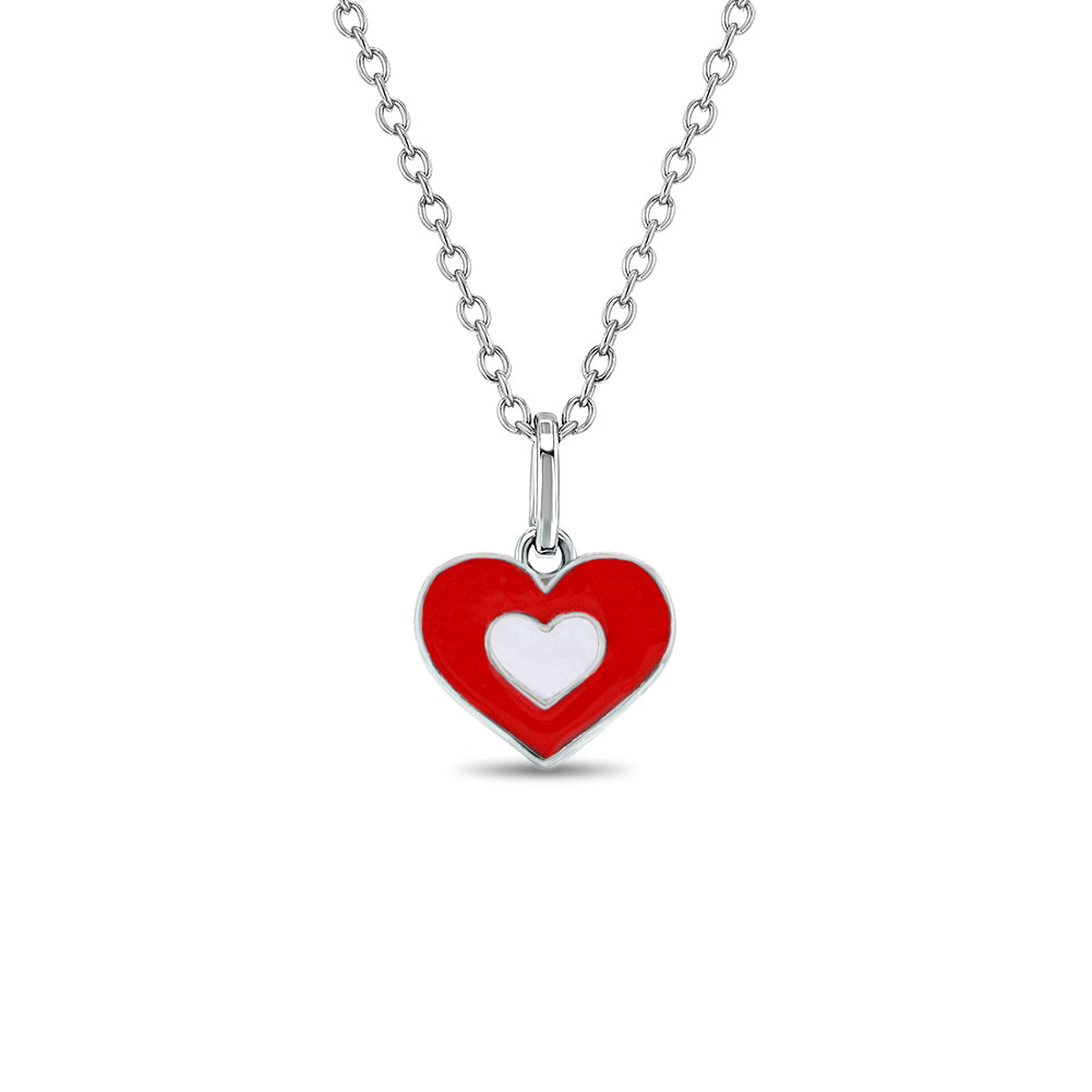 Full of Love Heart Kids/Children's/Girls Necklace Enamel - Sterling Silver