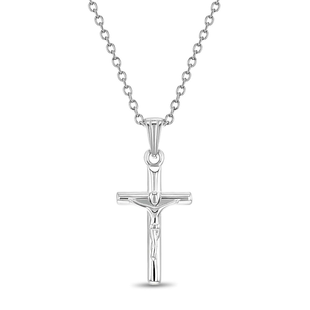 Classic Crucifix Cross 17mm Toddler/Kids/Girls Necklace Religious - Sterling Silver