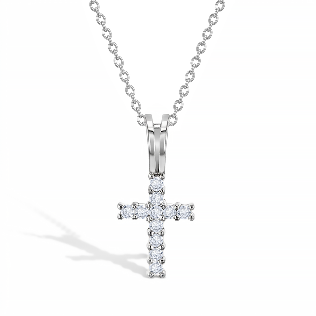 CZ Cross 14mm Toddler/Kids/Girls Necklace Religious - Sterling Silver