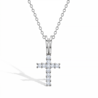 CZ Cross 14mm Toddler/Kids/Girls Necklace Religious - Sterling Silver