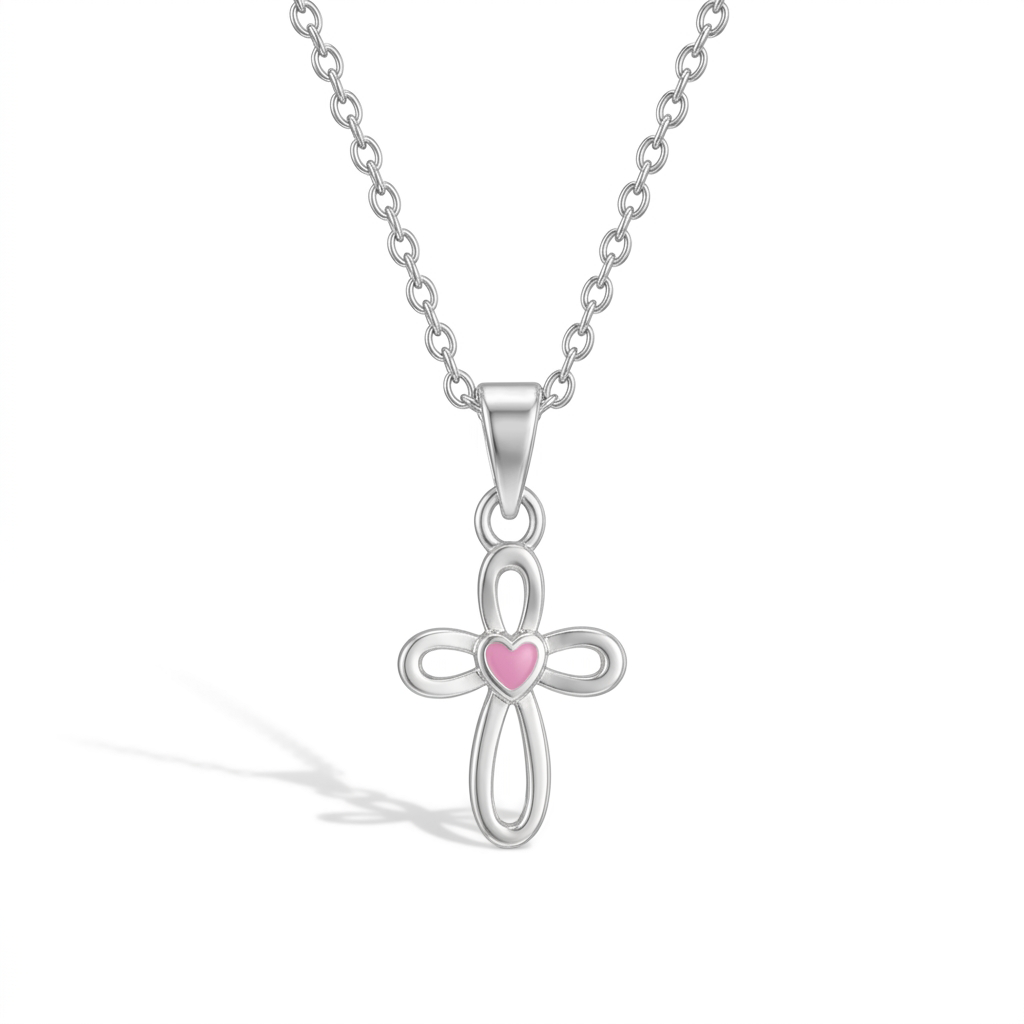 Tiny Open CZ Cross 11mm Toddler/Kids/Girls Necklace Religious - Sterling Silver