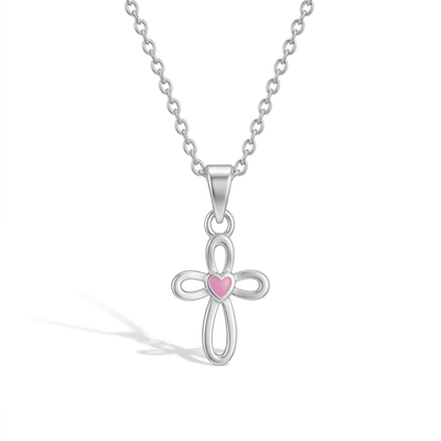 Tiny Open CZ Cross 11mm Toddler/Kids/Girls Necklace Religious - Sterling Silver