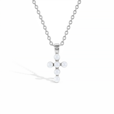 Tiny Pearl Cross 13mm Toddler/Kids/Girls Necklace Religious - Sterling Silver