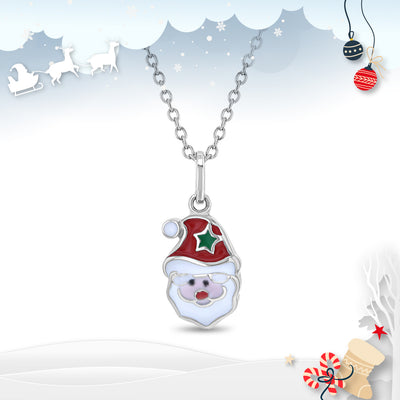 Jolly Christmas Santa Kids / Children's / Girls Pendant/Necklace Enamel - Sterling Silver
