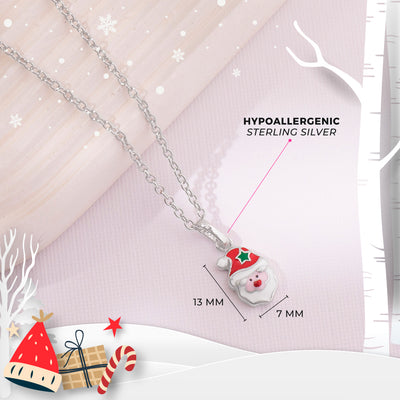 Jolly Christmas Santa Kids / Children's / Girls Pendant/Necklace Enamel - Sterling Silver