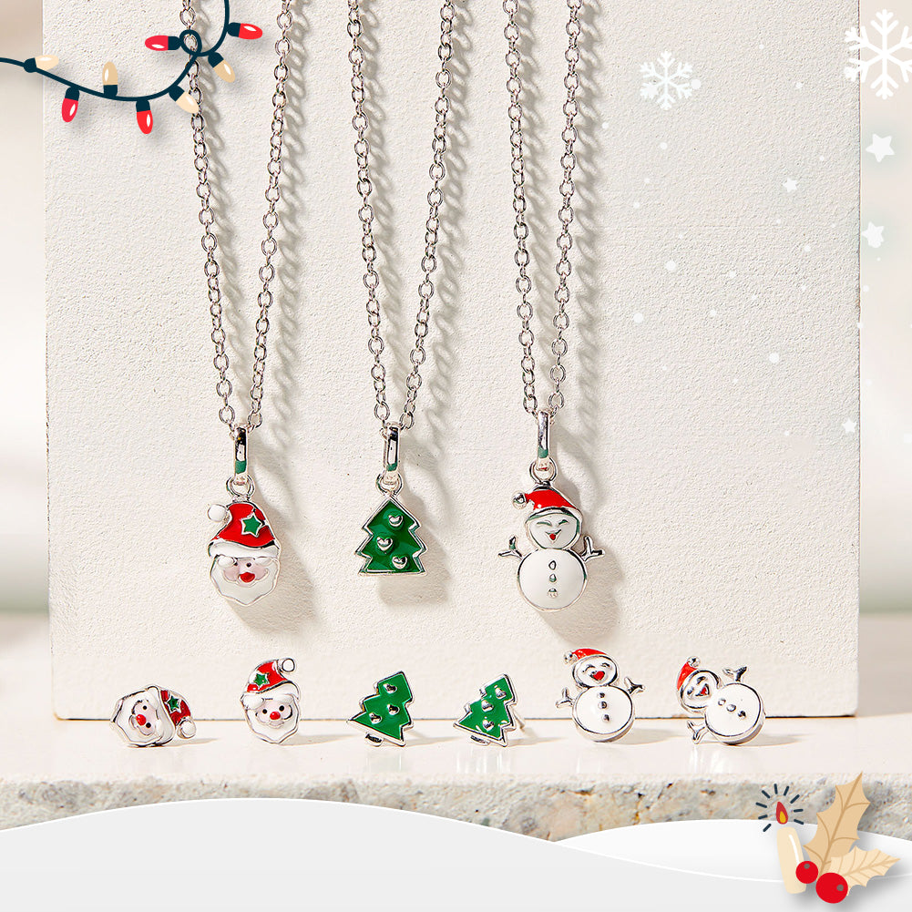 Jolly Christmas Santa Kids / Children's / Girls Pendant/Necklace Enamel - Sterling Silver
