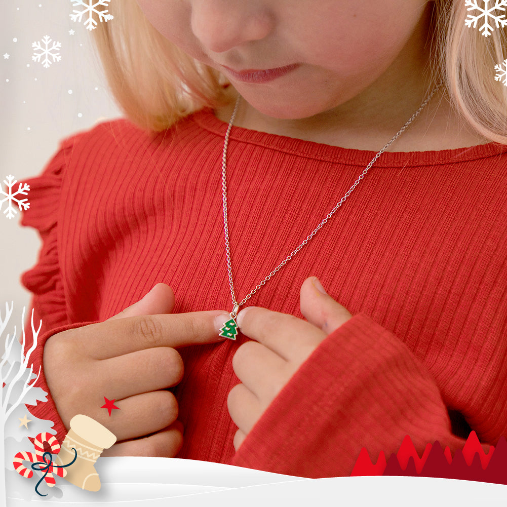 Festive Christmas Tree Kids / Children's / Girls Pendant/Necklace Enamel - Sterling Silver
