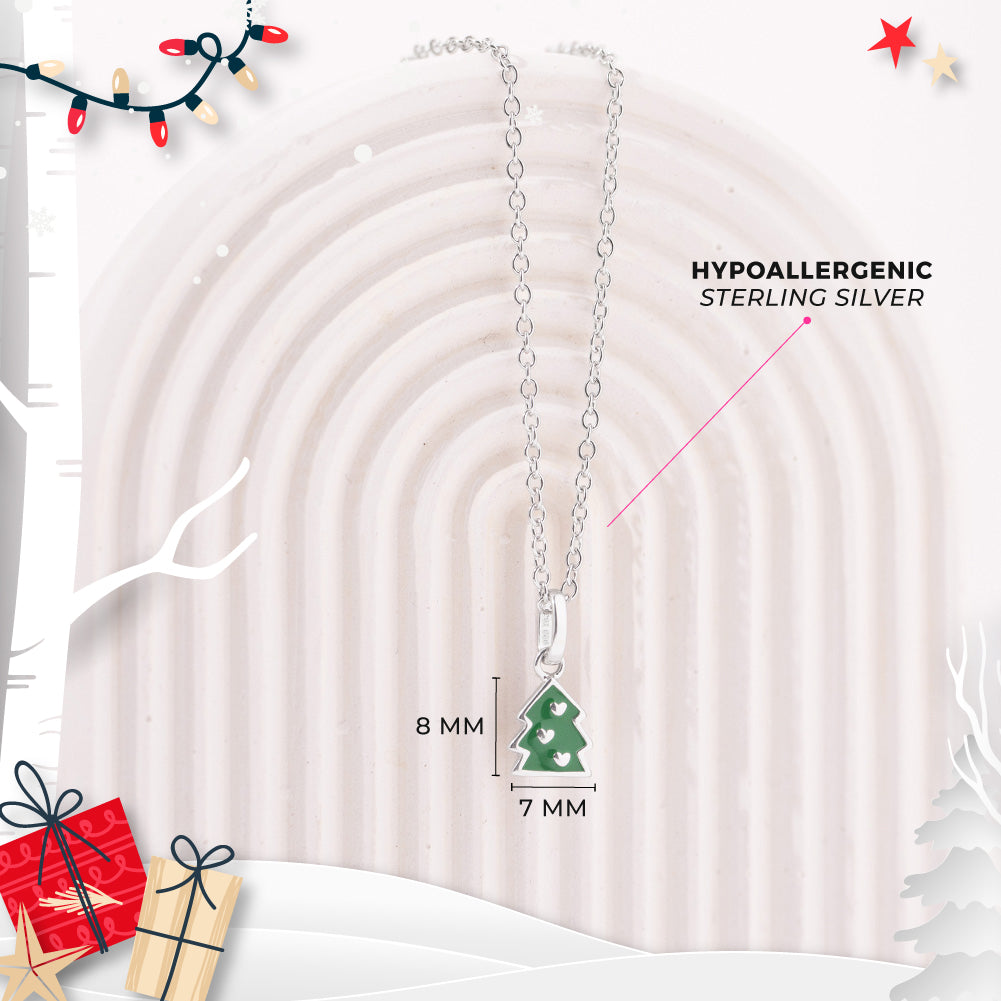 Festive Christmas Tree Kids / Children's / Girls Pendant/Necklace Enamel - Sterling Silver