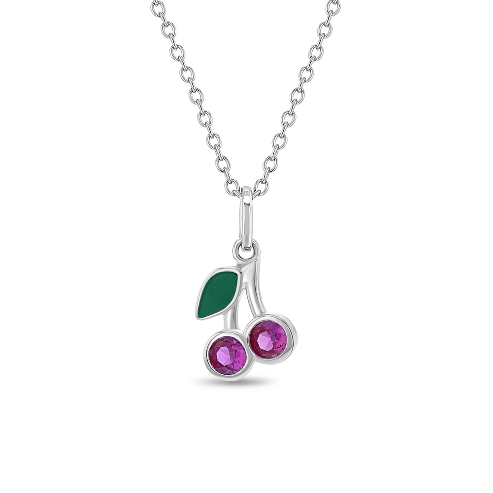 Glittering Cherries Kids / Children's / Girls Pendant/Necklace Enamel - Sterling Silver