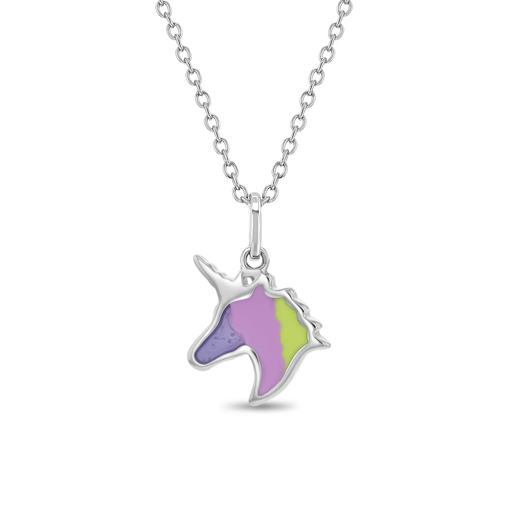 Neon Unicorn Kids / Children's / Girls Pendant/Necklace Enamel - Sterling Silver