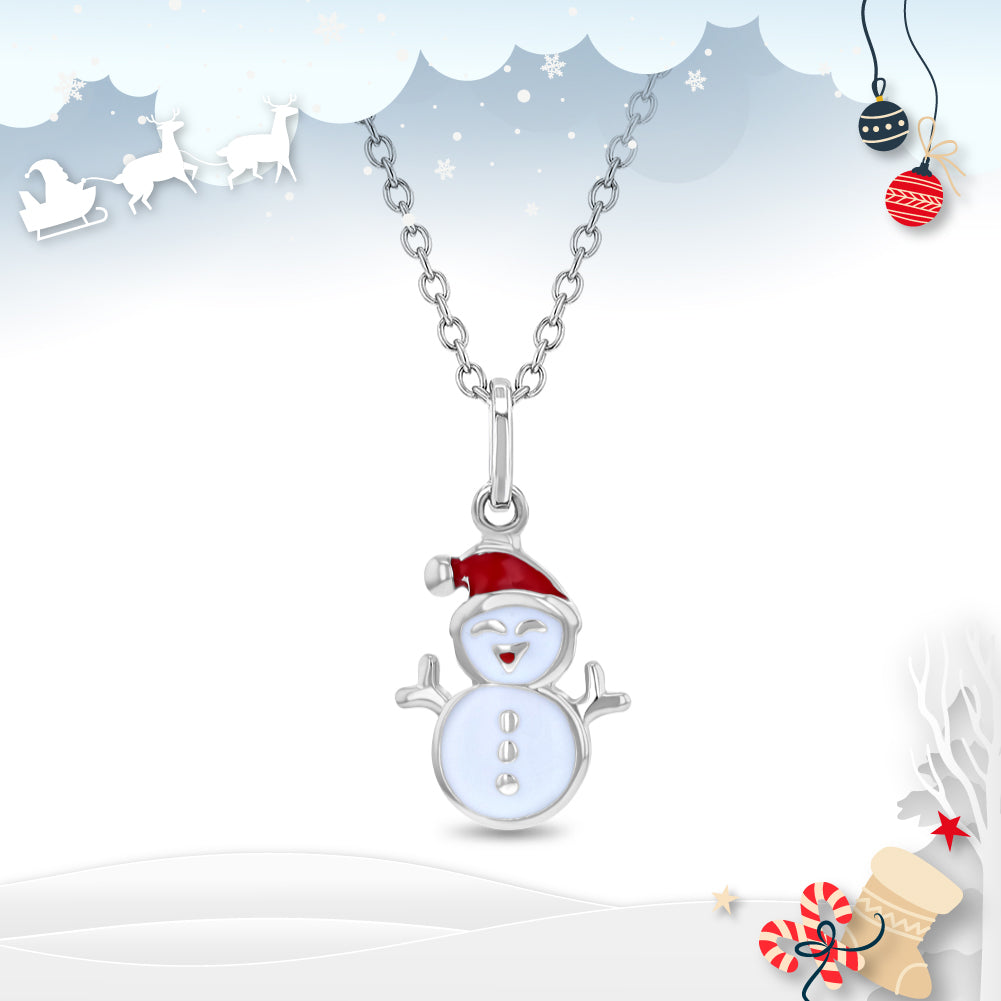Christmas Snowman Kids / Children's / Girls Pendant/Necklace Enamel - Sterling Silver