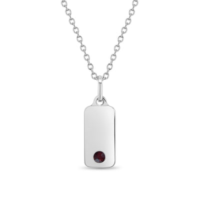Engravable Square Birthstone Kids / Teen Pendant/Necklace - Sterling Silver