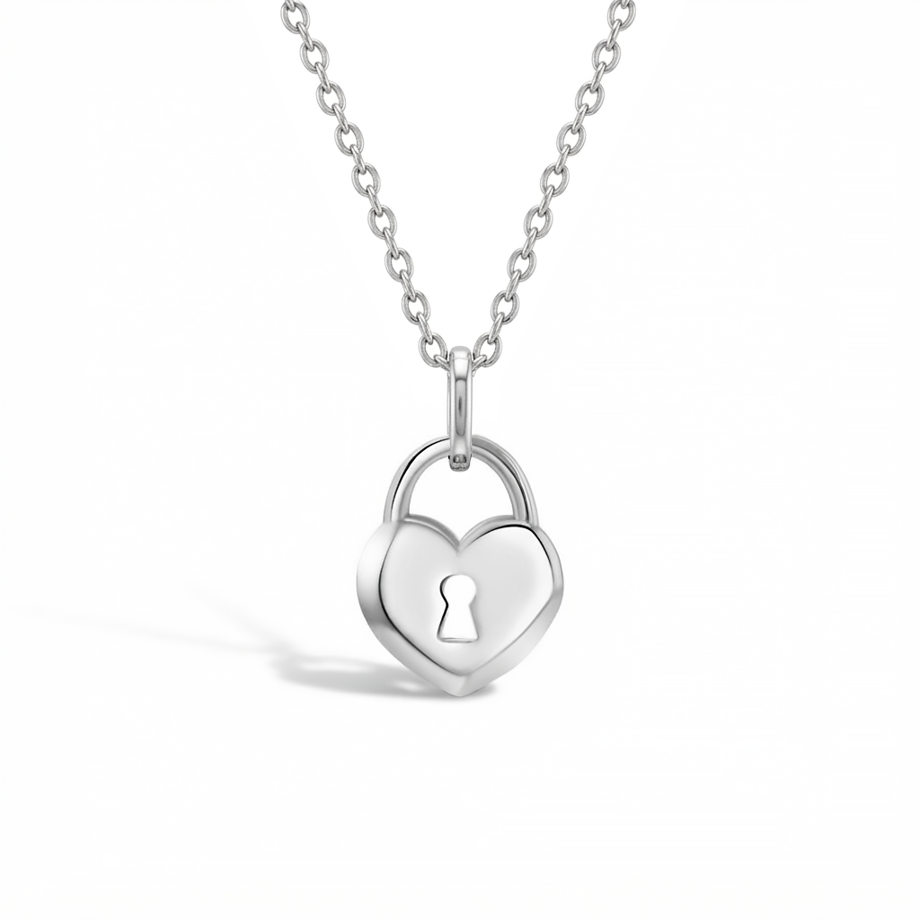 Locked Heart Kids / Children's / Girls Pendant/Necklace - Sterling Silver