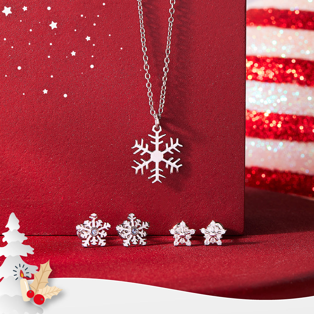 Winter Christmas Snowflake Kids / Children's / Girls Earrings Screw Back - Sterling Silver