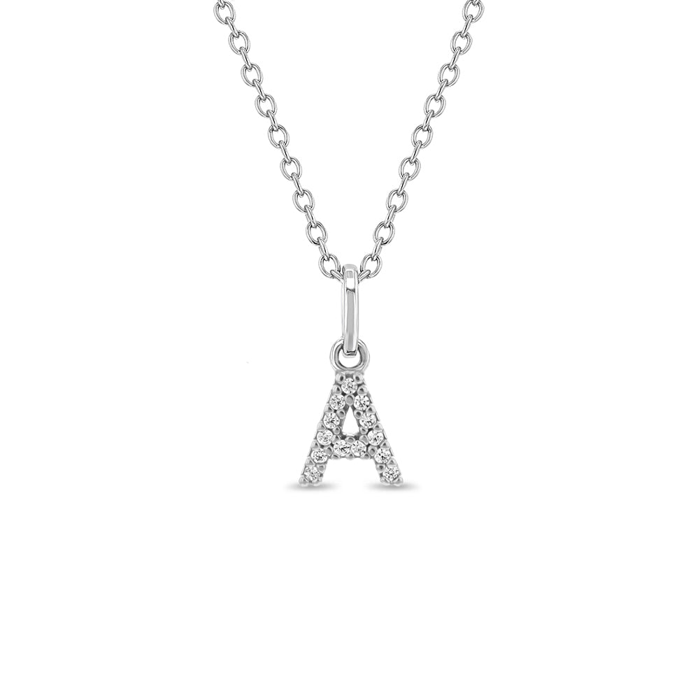 Pave Letter Women's Pendant/Necklace - Sterling Silver