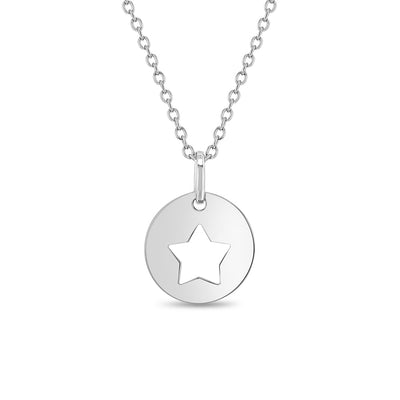 Round Star Cutout Kids / Children's / Girls Pendant/Necklace - Sterling Silver