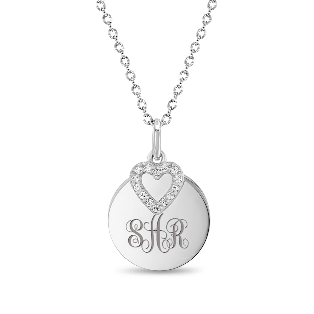 CZ Heart Charm Engravable Kids / Girls Pendant/Necklace - Sterling Silver
