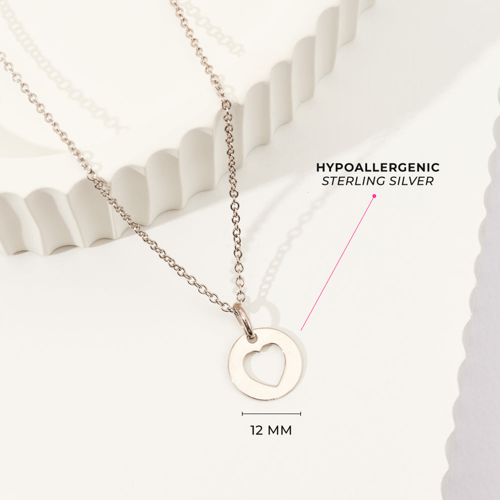 Round Heart Cutout Kids / Children's / Girls Pendant/Necklace - Sterling Silver