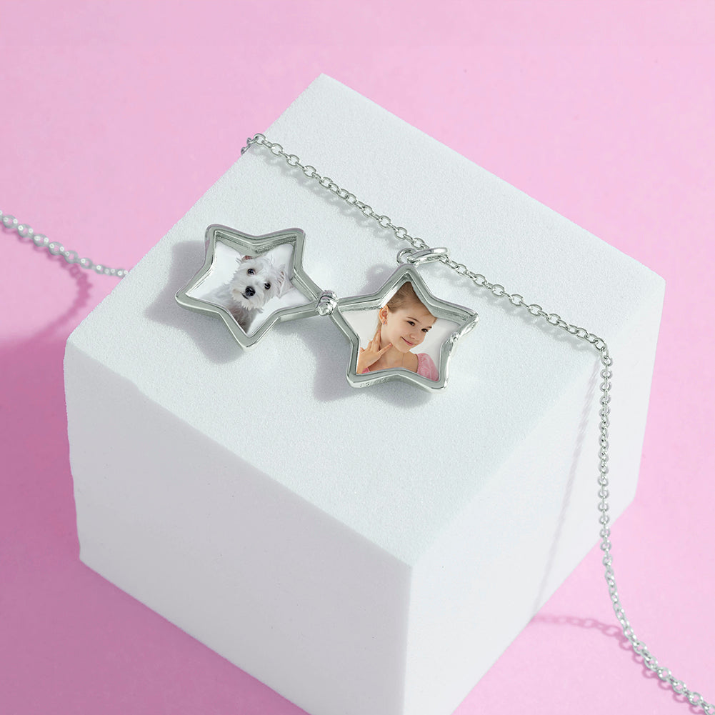 Star Shaped Photo Locket Kids / Children's / Girls Pendant/Necklace Personalized / Engravable - Sterling Silver