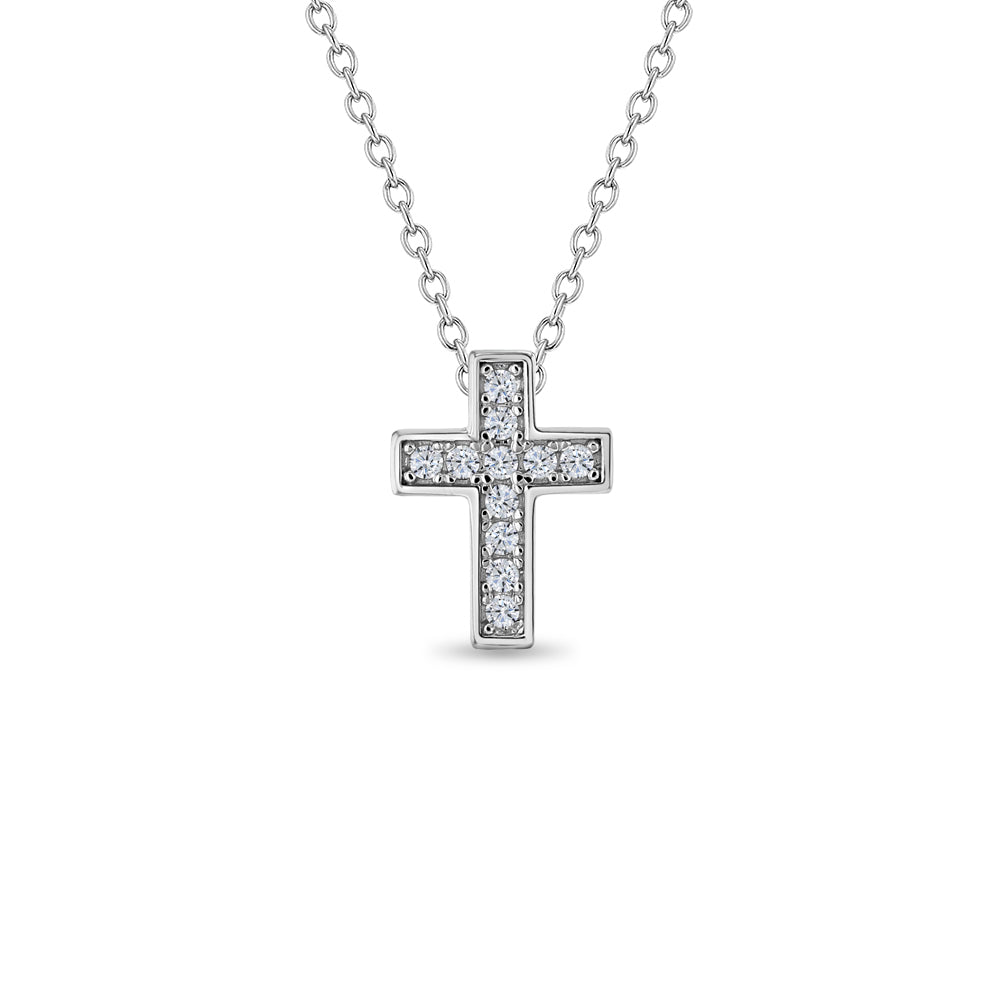 Clear CZ Cross Kids / Children's / Girls Pendant/Necklace Chain Through - Sterling Silver