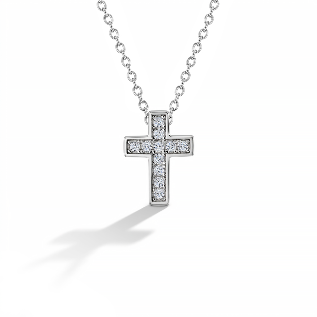 Clear CZ Cross Kids / Children's / Girls Pendant/Necklace Chain Through - Sterling Silver