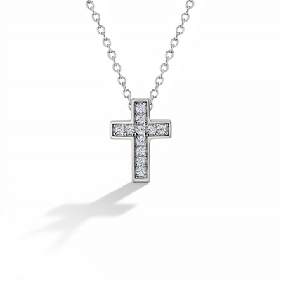 Clear CZ Cross Kids / Children's / Girls Pendant/Necklace Chain Through - Sterling Silver