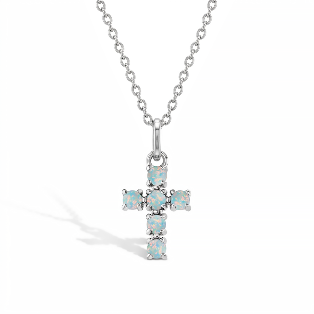 Opal Cross Kids / Children's / Girls Pendant/Necklace - Sterling Silver