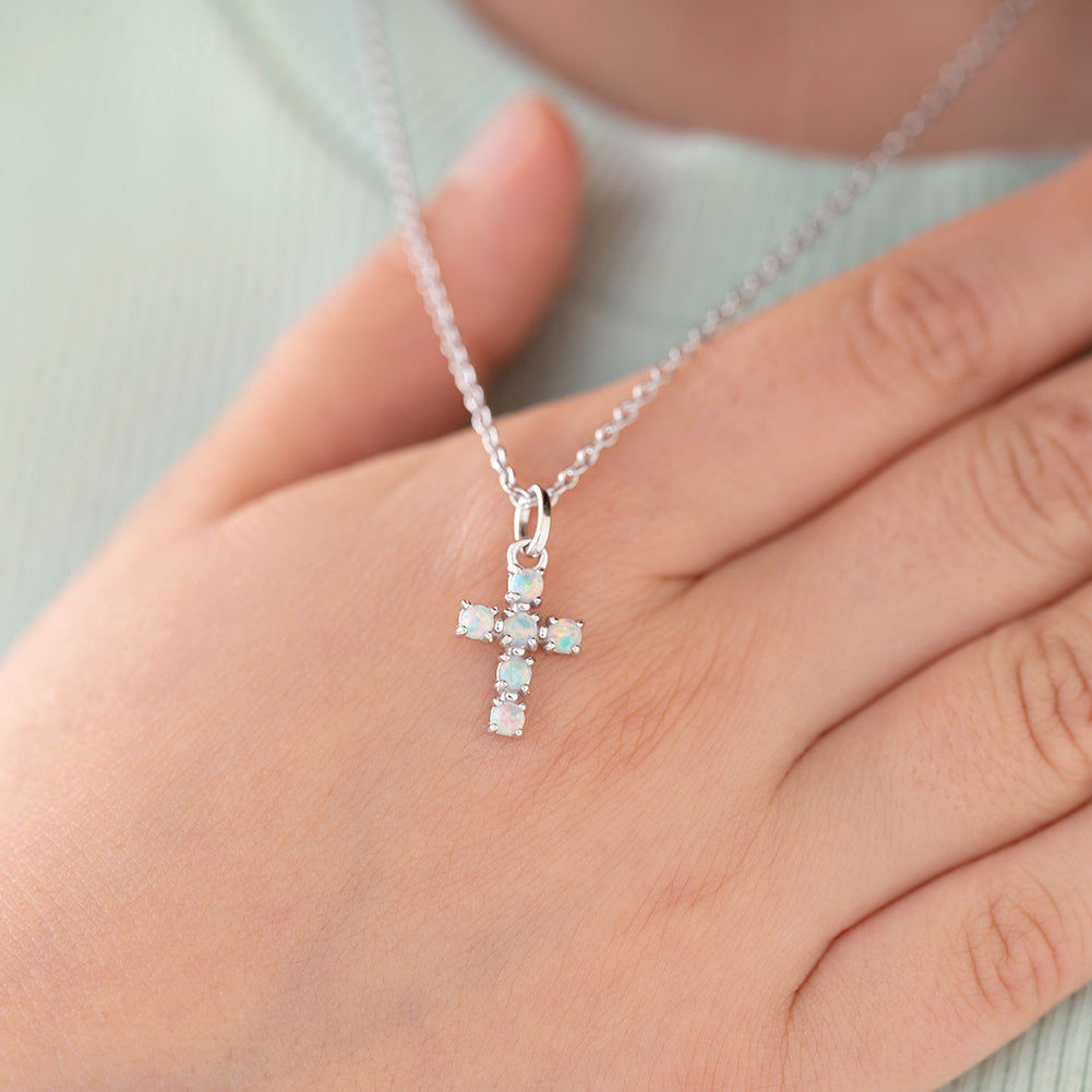 Opal Cross Kids / Children's / Girls Pendant/Necklace - Sterling Silver