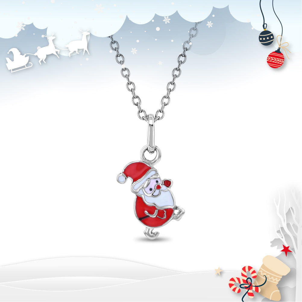 Christmas Santa Kids / Girls Pendant/Necklace Enamel - Sterling Silver