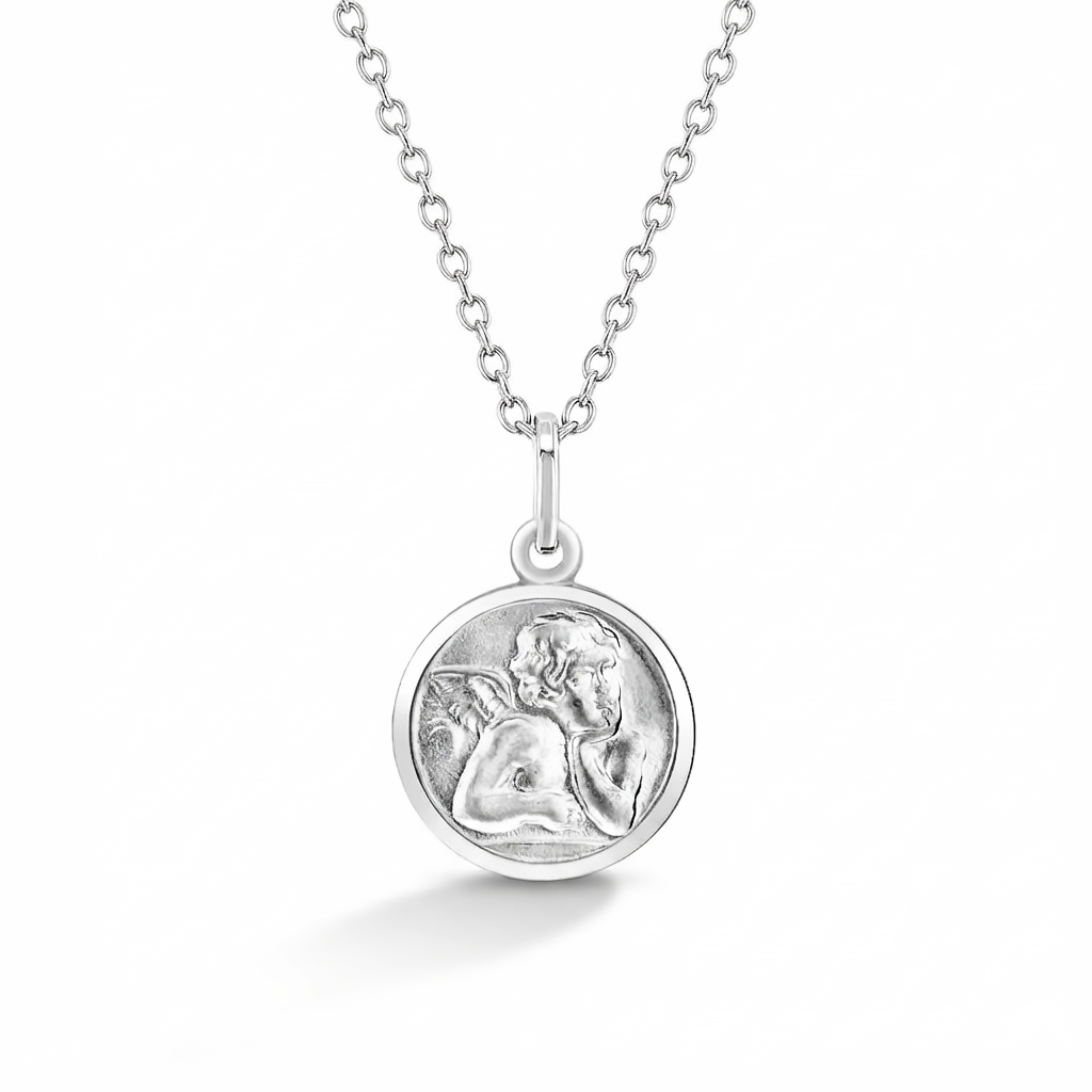 Guardian Angel Medal 11mm Toddler/Kids Necklace Religious - Sterling Silver