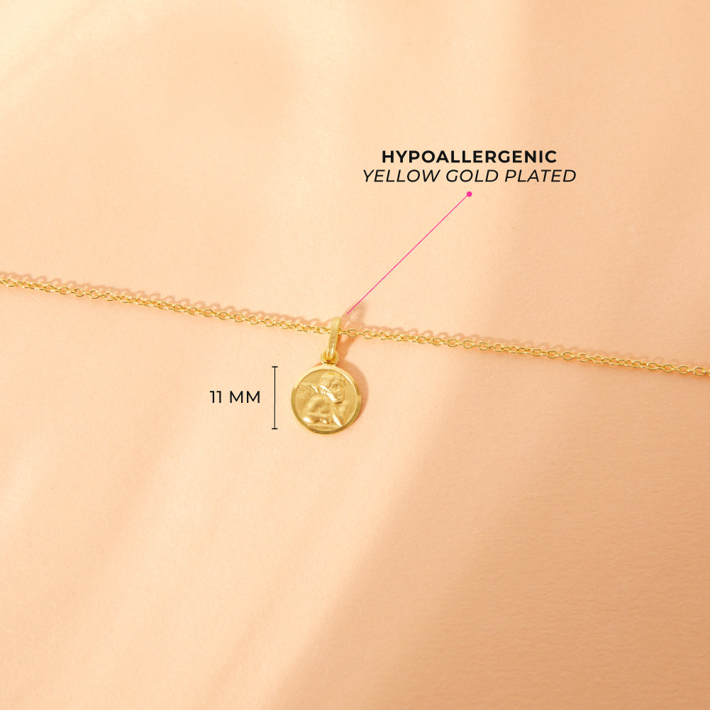 Guardian Angel Medal 11mm Toddler/Kids Necklace Religious - Gold Plated Sterling Silver