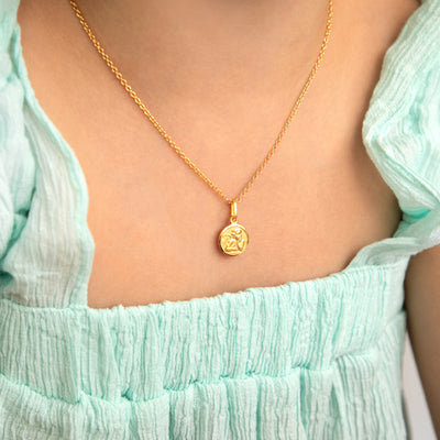 Guardian Angel Medal 11mm Toddler/Kids Necklace Religious - Gold Plated Sterling Silver
