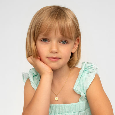 Guardian Angel Medal 11mm Toddler/Kids Necklace Religious - Gold Plated Sterling Silver