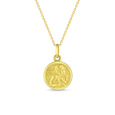 Guardian Angel Medal 11mm Toddler/Kids Necklace Religious - Gold Plated Sterling Silver