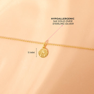 Guardian Angel Medal 11mm Toddler/Kids Necklace Religious - Gold Plated Sterling Silver