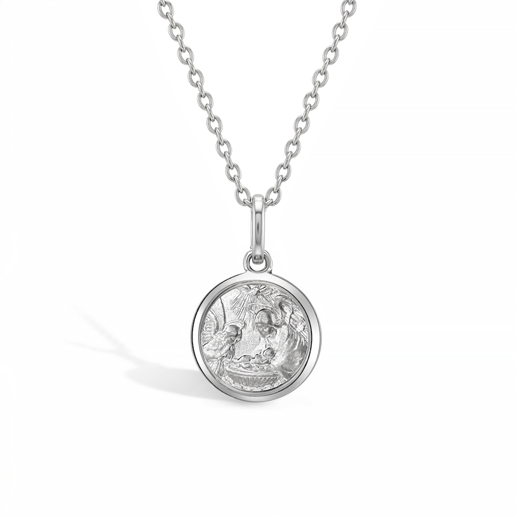 Baptism Medal 11mm Toddler/Kids Necklace Religious - Sterling Silver
