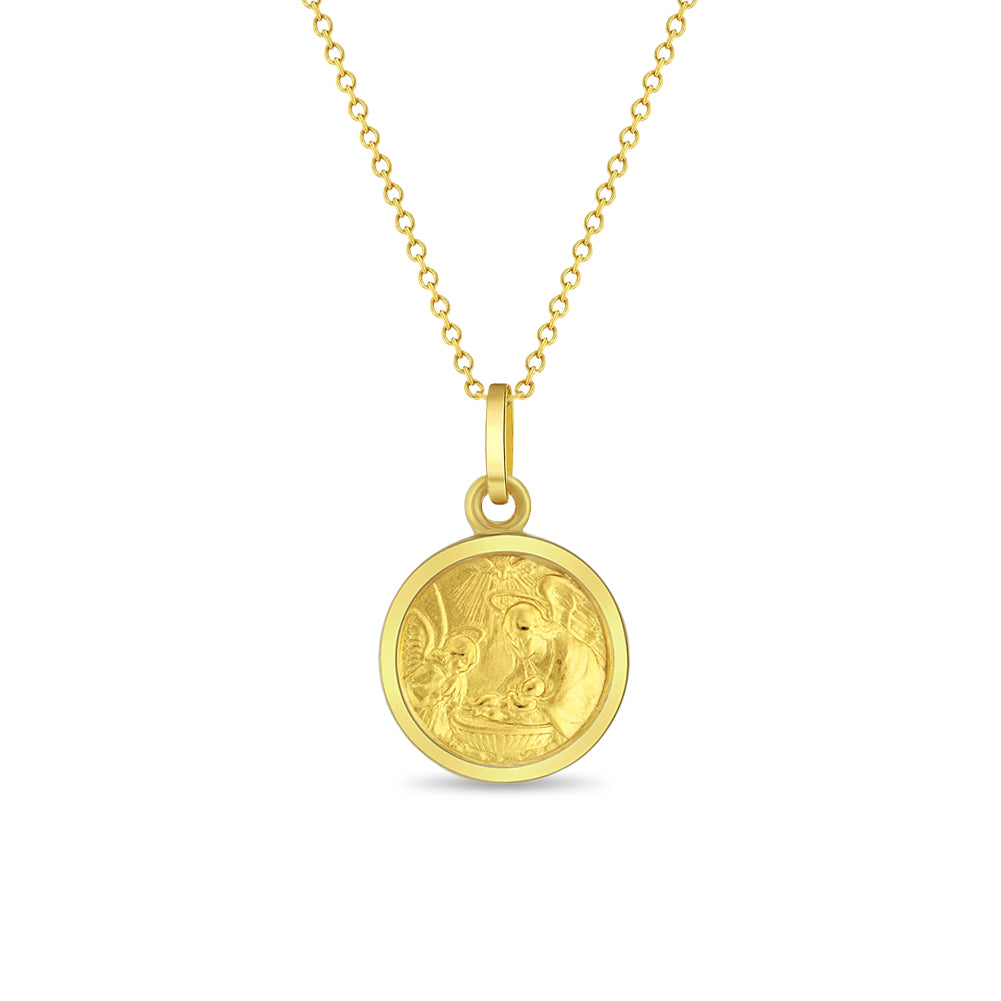 Baptism Medal 11mm Toddler/Kids Necklace Religious - 14k Gold Over Sterling Silver